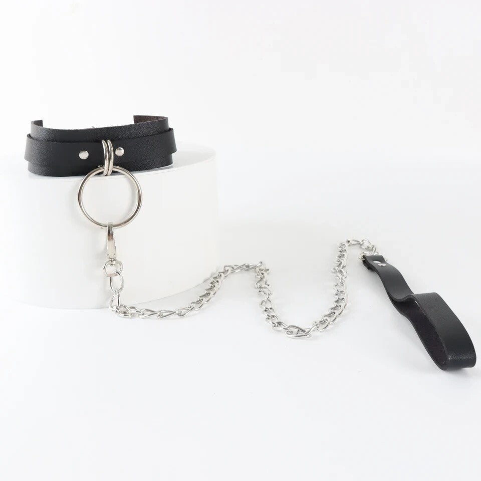BDSM Leder Halsband mit Leine Bondage Halsfessel einstellbar Erotik Sexspielzeug