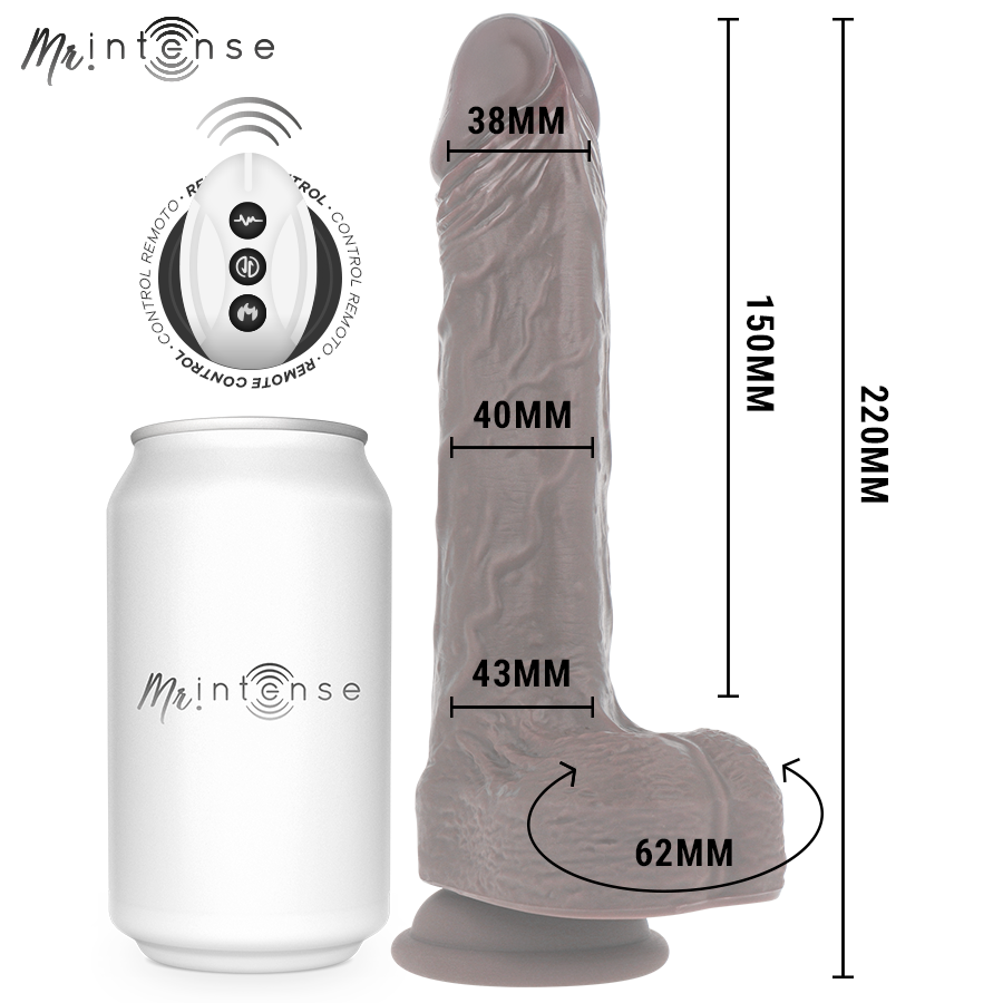 MR INTENSE – MATT REALISTISCHES MULTIFUNKTIONS-MOTOR MIT VIBRATION, AUF- UND AB-FERNBEDIENUNG, 22 CM – O – 4 CM