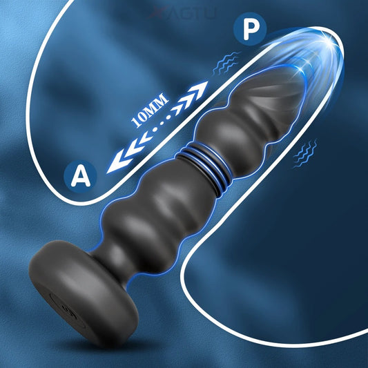 Metall Anal Plug mit Vibration – 9 Modi, Teleskop-Design, USB-Aufladung