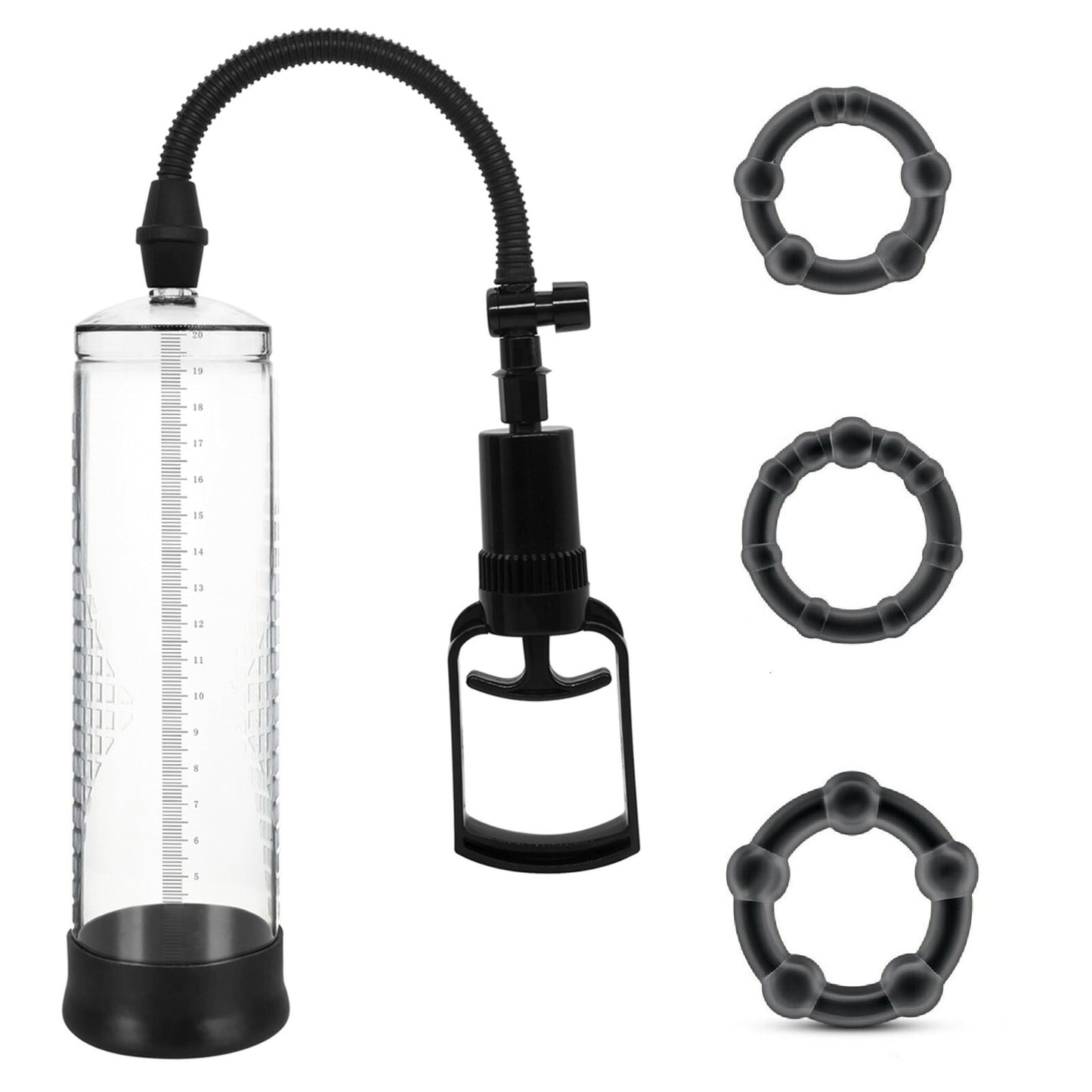 Penispumpe Vakuumpumpe 3er Ring mit Kolbengriff Penisvergrößerung Impotenzhilfe