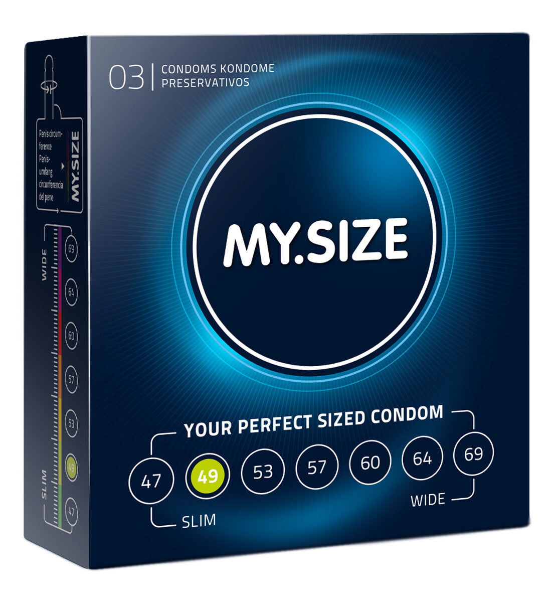 MySize Pro 3er Kondome Condome Spezielle Größen 45-47-49-53-57-64-60-69-72 mm