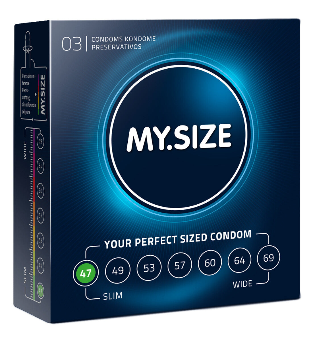 MySize Pro 3er Kondome Condome Spezielle Größen 45-47-49-53-57-64-60-69-72 mm