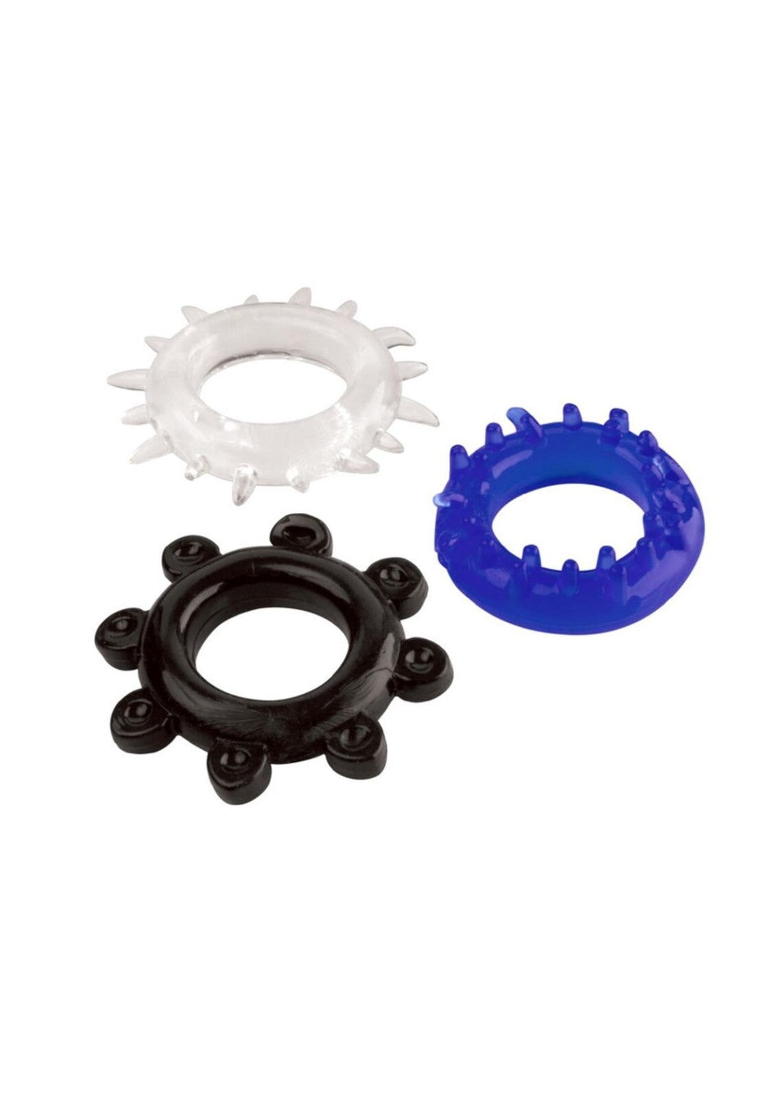 3er Set Penisring Silikon Cockring für starke Erektionen mit Noppen & Rippen