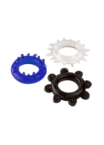 3er Set Penisring Silikon Cockring für starke Erektionen mit Noppen & Rippen