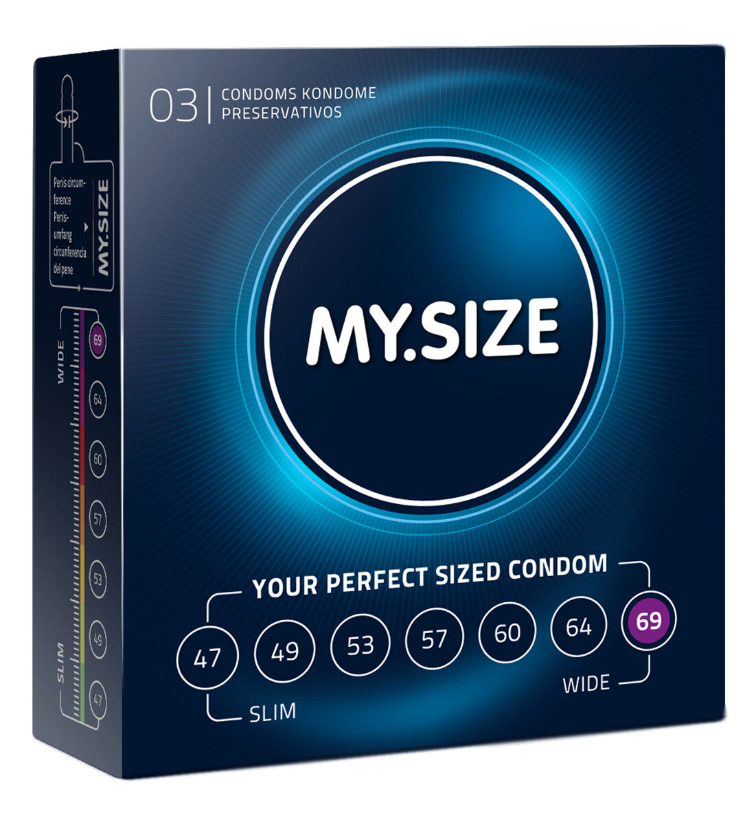 MySize Pro 3er Kondome Condome Spezielle Größen 45-47-49-53-57-64-60-69-72 mm