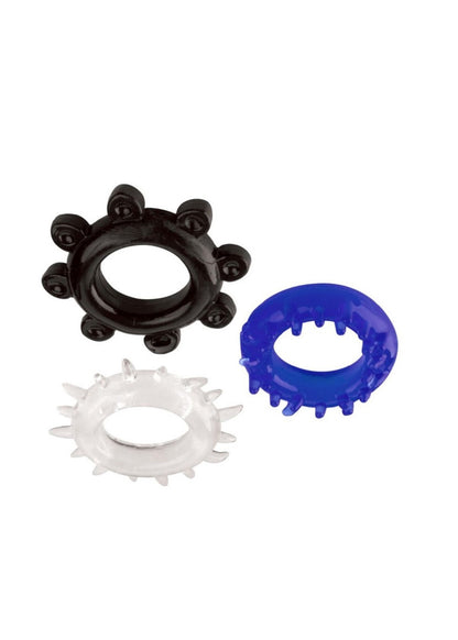 3er Set Penisring Silikon Cockring für starke Erektionen mit Noppen & Rippen