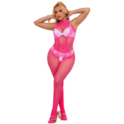 SUBBLIME - 952389 BODYSTOCKING MIT SCHNITTFREIEM NETZ UND SPITZE MIT HOHEM HALS EINE GRÖSSE