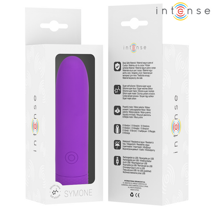 INTENSE - SYMONE USB WIEDERAUFLADBARER VIBRIERENDER BULLET 8 VIBRATIONEN LILA 10 X 2,2 CM
