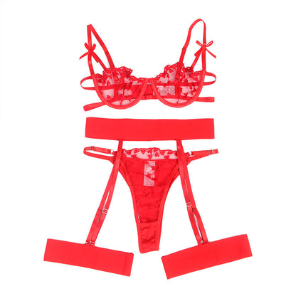 SUBBLIME - 954338 BH + STRING + STRUMPFGÜRTEL MIT HERZDRUCK ROT L/XL