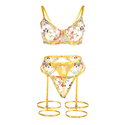 SUBBLIME - 954345 BH + STRING + STRUMPFGÜRTEL BLUMENDESIGN GELB S/M