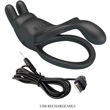 PRETTY LOVE - SETH DOPPEL-VIBRATIONSRING RABBIT 7 VIBRATIONEN SCHWARZ