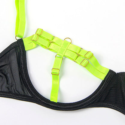 SUBBLIME - 955281 BH-SET MIT HALSKETTE UND BEINDETAILS FLUORESZIERENDES GRÜN L/XL
