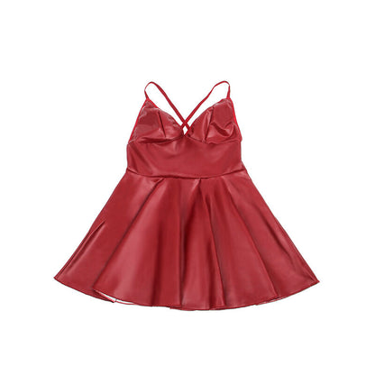 SUBBLIME - 955403 KLEID MIT BURGUNDERROTEN LEDERTRÄGERN L/XL