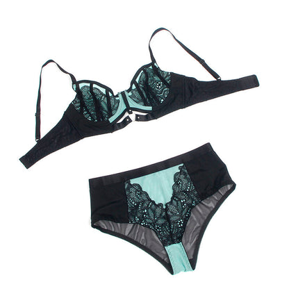 SUBBLIME - 955557 GRÜNES LACKLEDER-NETZ-ZIPPER-BH-SET S/M