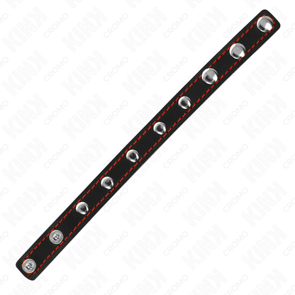 KINK - PENISRING AUS LEDER MIT DRUCKVERSCHLUSS ROT FUTTER 21 X 1,5 CM