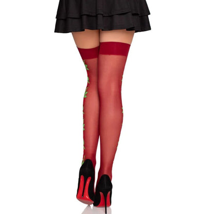 LEG AVENUE - 1957 STRUMPFHOSEN MIT ROTEN BLUMEN - EINHEITSGRÖSSE