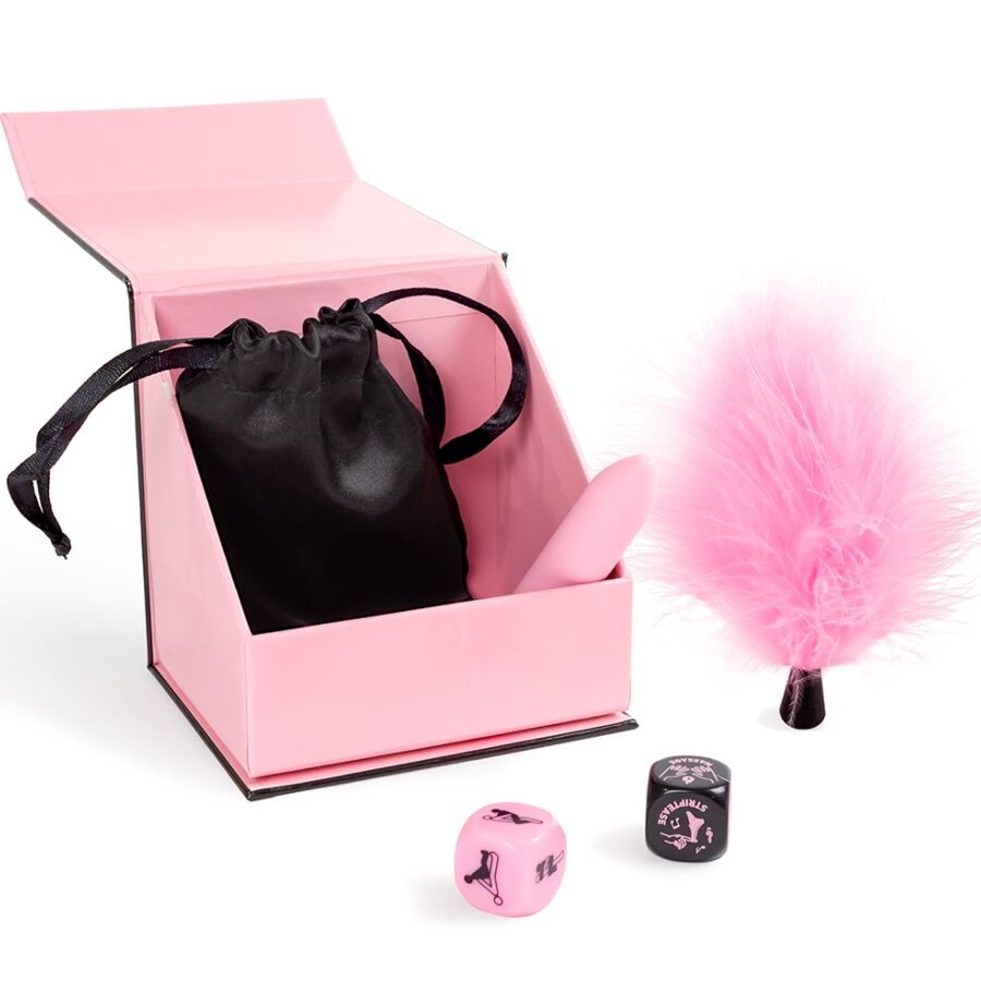 SECRET PLAY - VERGNÜGUNGSBOX FÜR PAARE: WÜRFEL + VIBRATIONSKUGEL + FEDERSTIFT