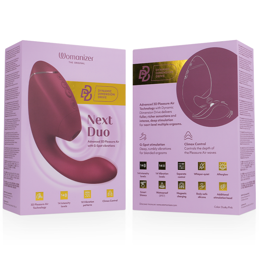 WOMANIZER - DUO NEXT DOPPELTER KLITORIS- & G-PUNKT-STIMULATOR, DUNKLES ROSA