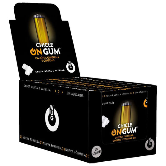 WUG GUM - ON AUF KOFFEIN-, GINSENG- UND GUARANA-GUMMI | 12 x 8 EINHEITEN AUFSTELLEN