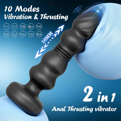 Metall Anal Plug mit Vibration – 9 Modi, Teleskop-Design, USB-Aufladung