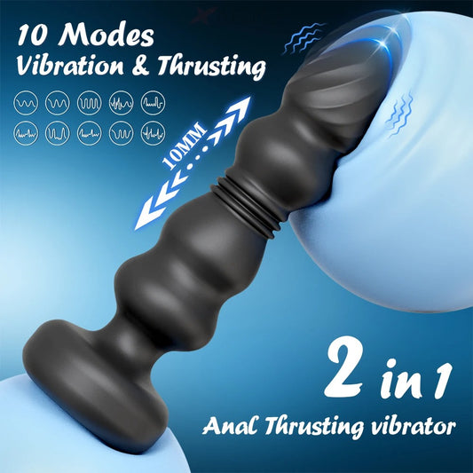 Metall Anal Plug mit Vibration – 9 Modi, Teleskop-Design, USB-Aufladung
