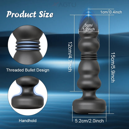 Metall Anal Plug mit Vibration – 9 Modi, Teleskop-Design, USB-Aufladung