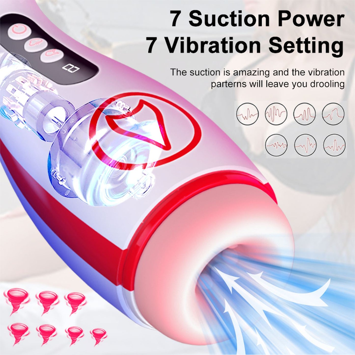 Elektrischer Masturbator - 7 Saugfunktion, 7 Vibrationen und Stöhnfunktion inkl. Kopfhörer