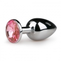 Analplug aus Metall mit rosa Zierstein - Silberfarbig